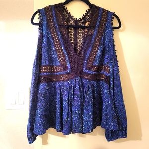 Blue Printed Black Lace Shirt
